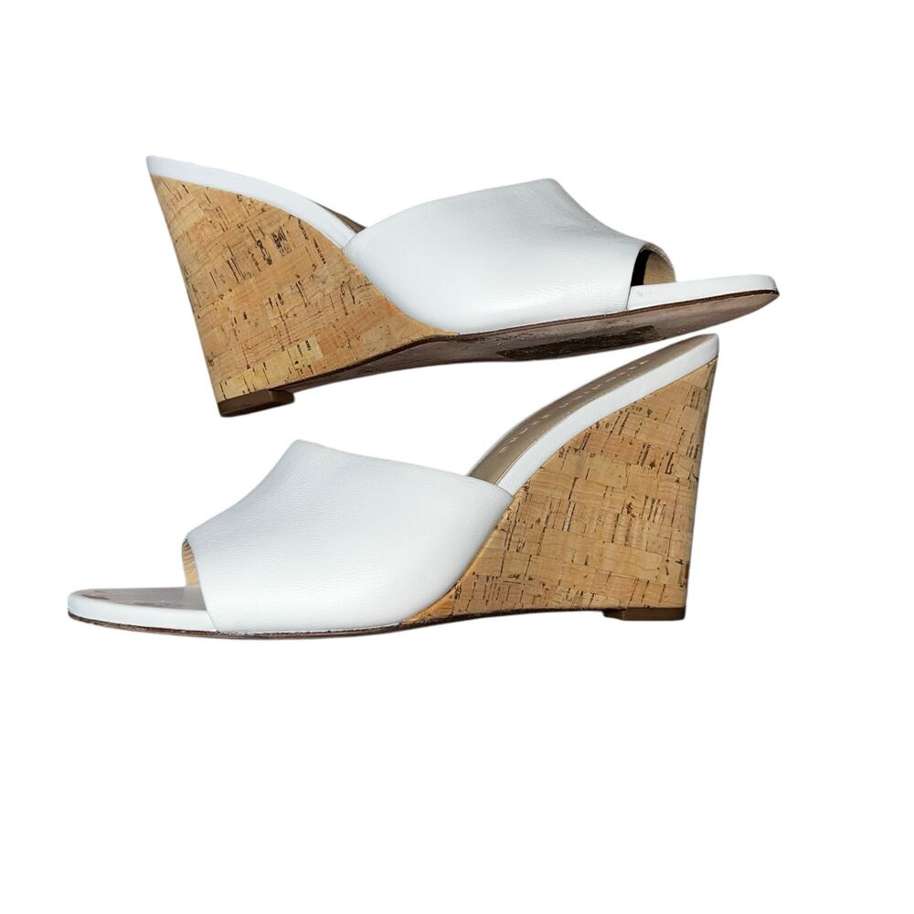 Veronica Beard White leather Dali Wedge cork platform women's sandals size 9.5